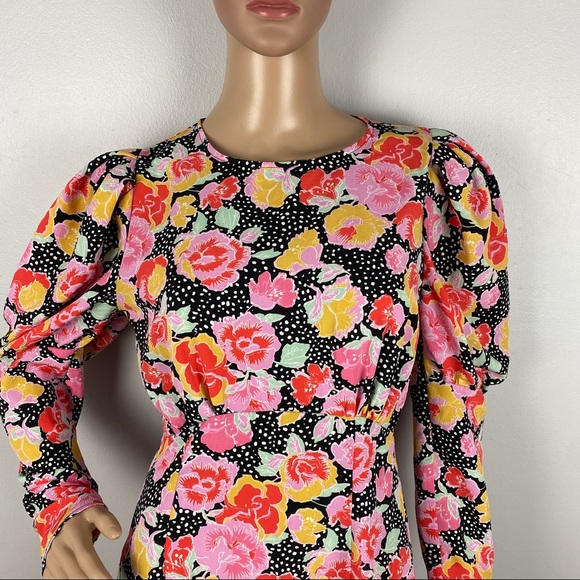 NEW TOPSHOP FLORAL PRINTED PUFF SLEEVE MIDI DRESS - Picture 4 of 9